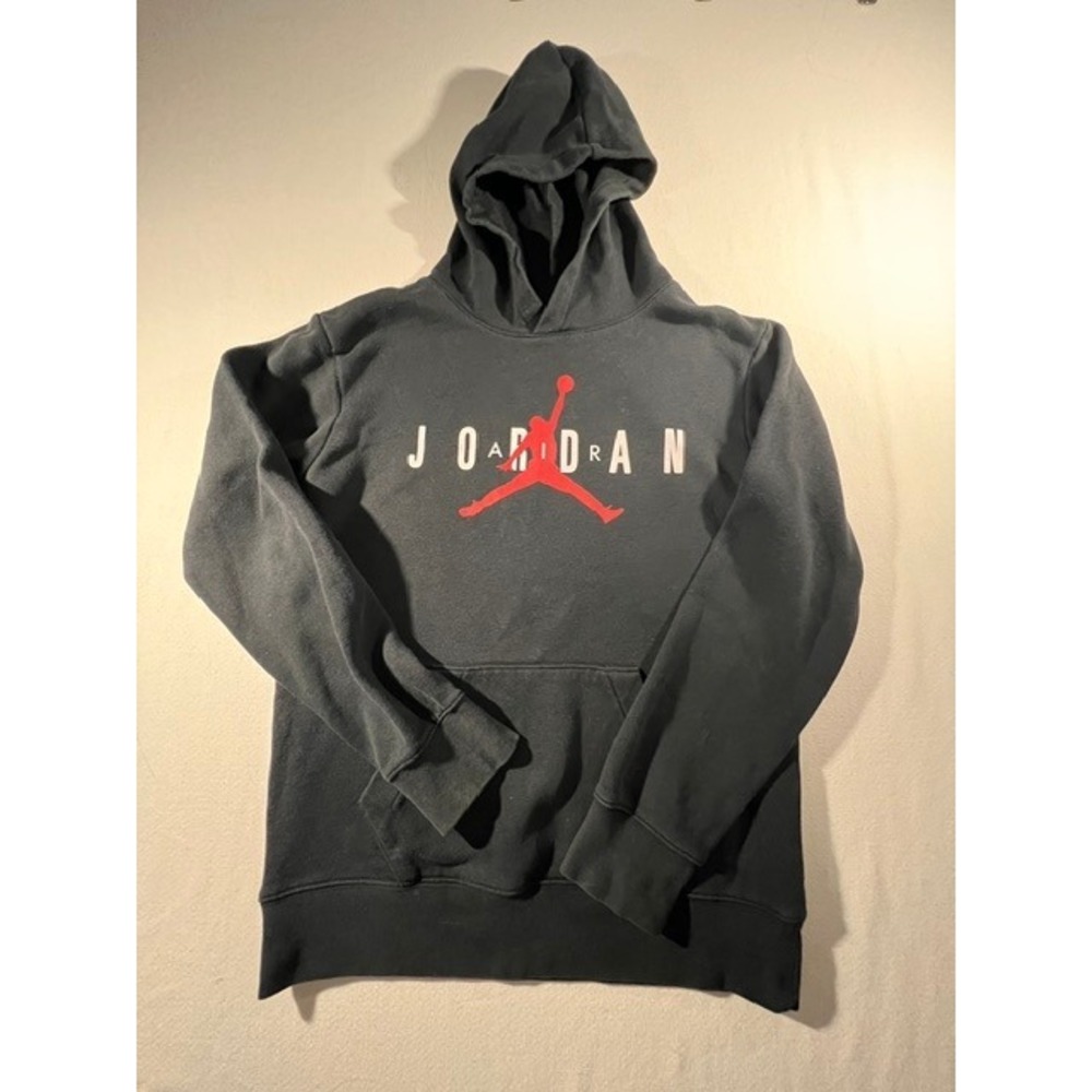 Jordan Hoodie Boys Large Black Red Jumpman Graphic Fleece Pullover Sweatshirt